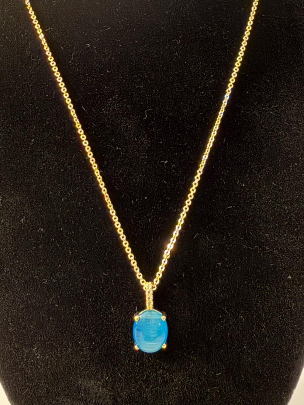 ๐ 14k Gold Plated Chain Necklace with Blue Oval Pendant 16โ+2โext. - Picture 5 of 6